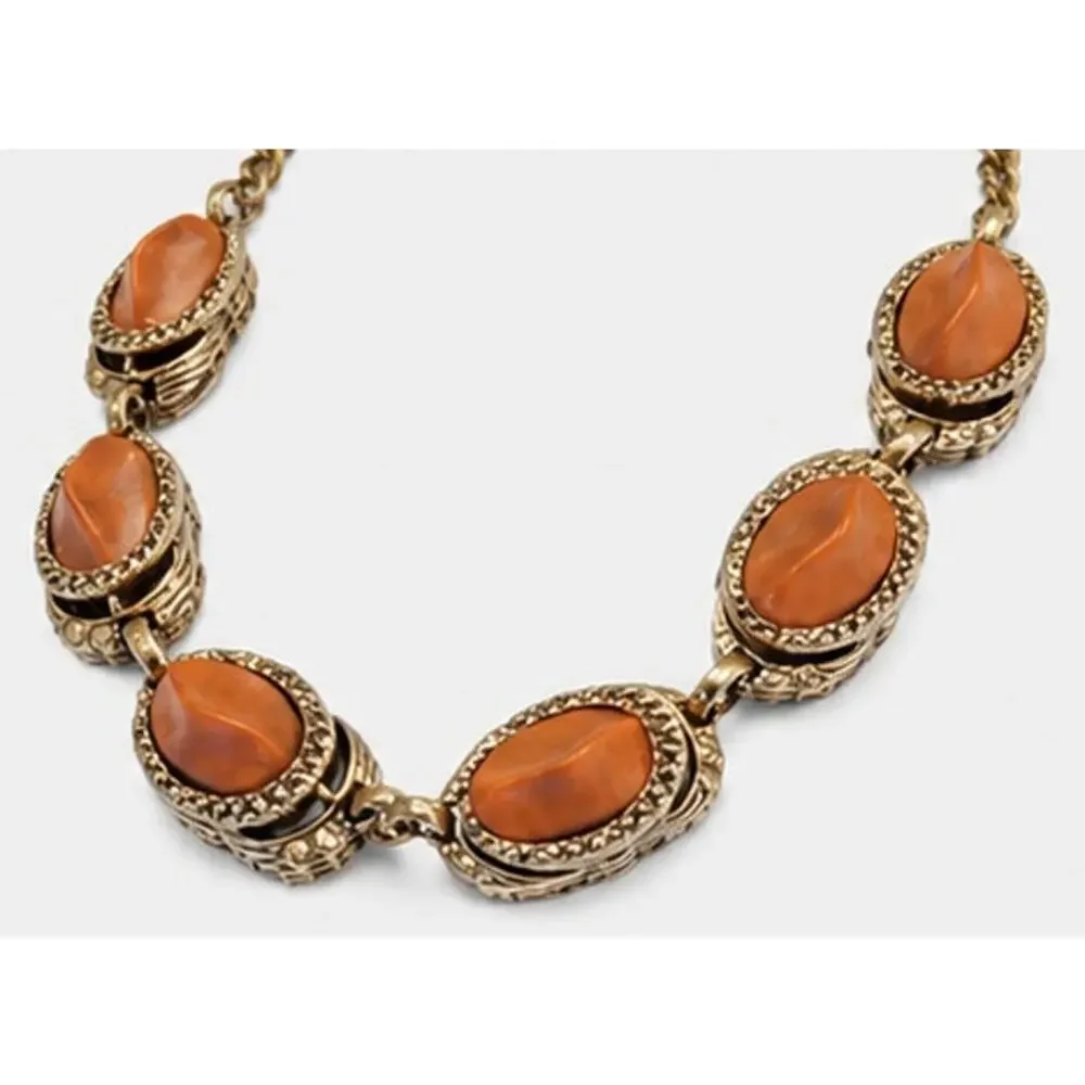 Vintage‎ Mid-Century Adjustable Necklace Rhinestones Rust Red 15